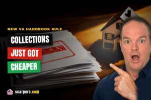 Carlos Scarpero pointing at a stack of collection notices with the headline collections just got cheaper